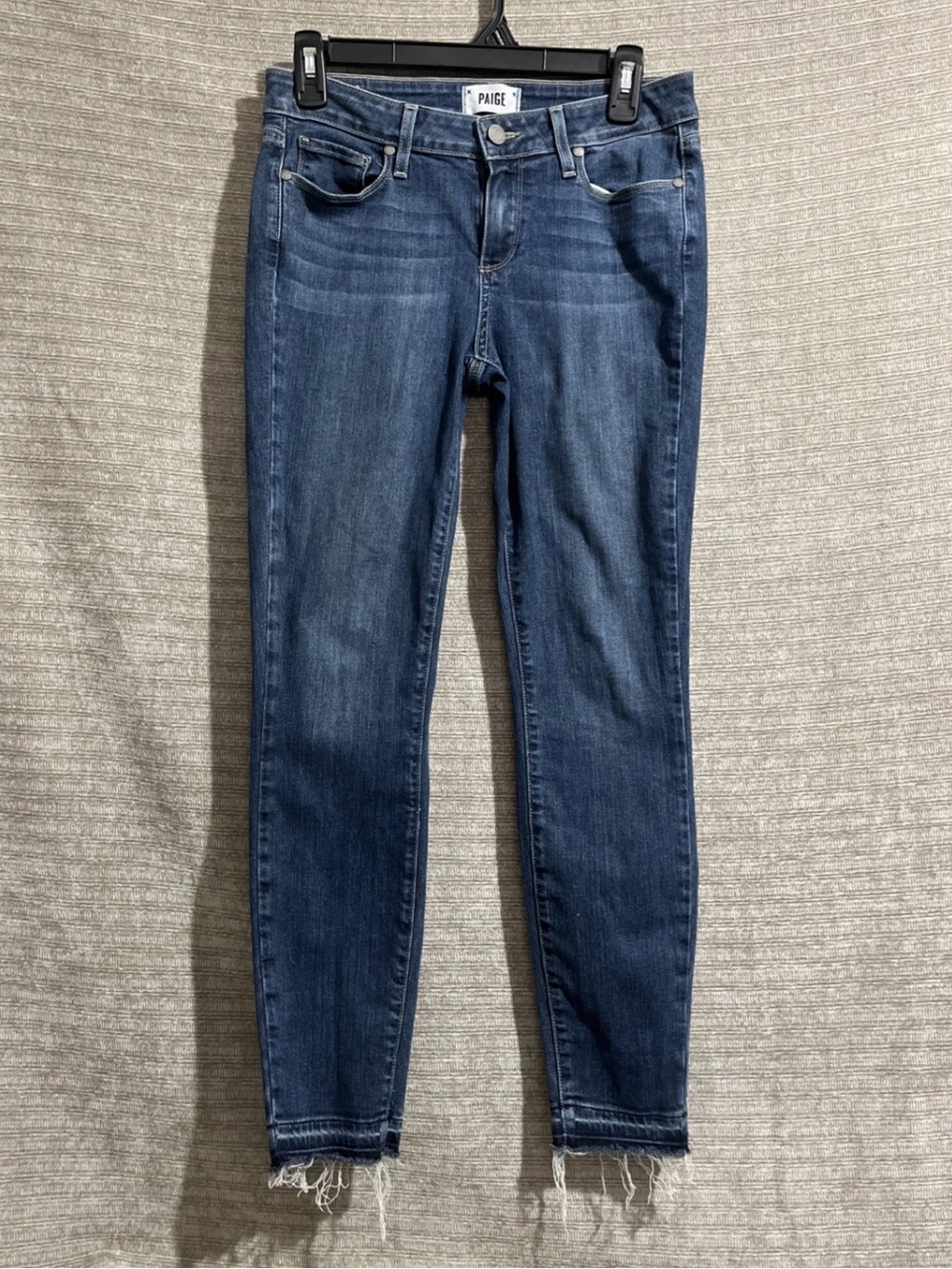 Paige Verdugo Blue Stretch Denim Ankle Skinny Jeans Released Raw Hem 28 Women’s